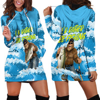 Bigfoot Sasquatch I'd Rather Be Fishing Hoodie Dress Funny Angler Humorous Outdoors Graphic Art