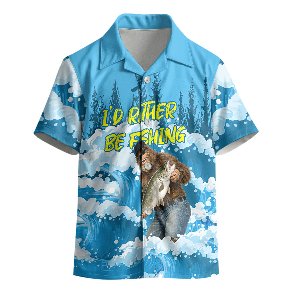 Bigfoot Sasquatch I'd Rather Be Fishing Kid Hawaiian Shirt Funny Angler Humorous Outdoors Graphic Art