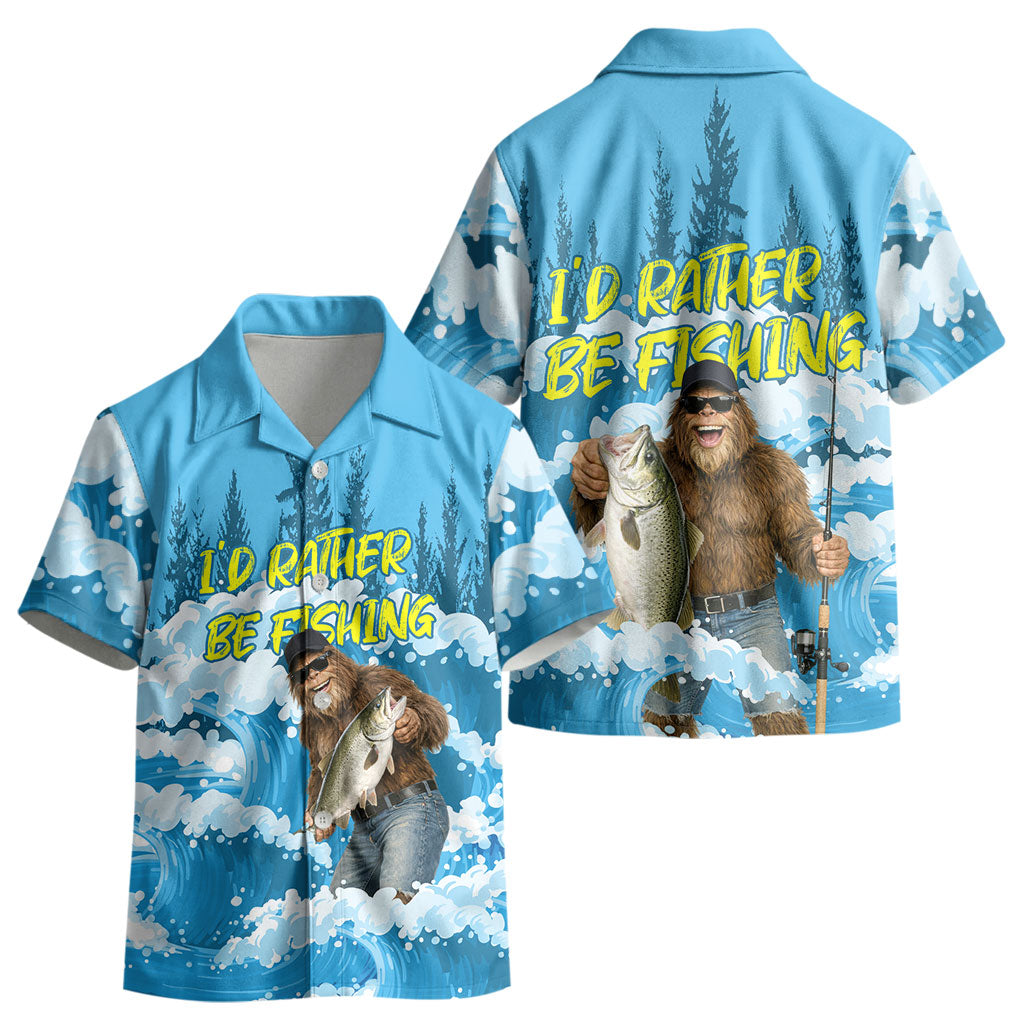 Bigfoot Sasquatch I'd Rather Be Fishing Kid Hawaiian Shirt Funny Angler Humorous Outdoors Graphic Art