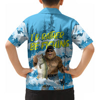 Bigfoot Sasquatch I'd Rather Be Fishing Kid Hawaiian Shirt Funny Angler Humorous Outdoors Graphic Art
