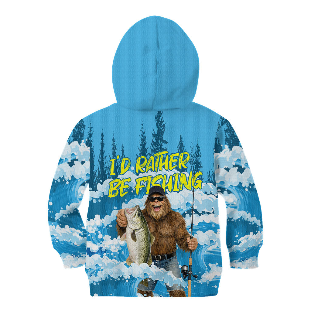 Bigfoot Sasquatch I'd Rather Be Fishing Kid Hoodie Funny Angler Humorous Outdoors Graphic Art