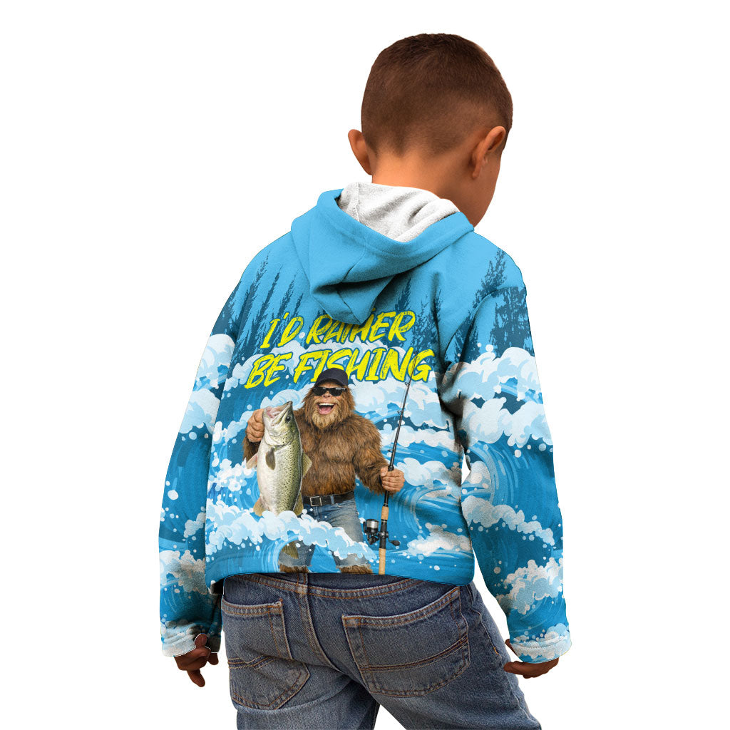 Bigfoot Sasquatch I'd Rather Be Fishing Kid Hoodie Funny Angler Humorous Outdoors Graphic Art