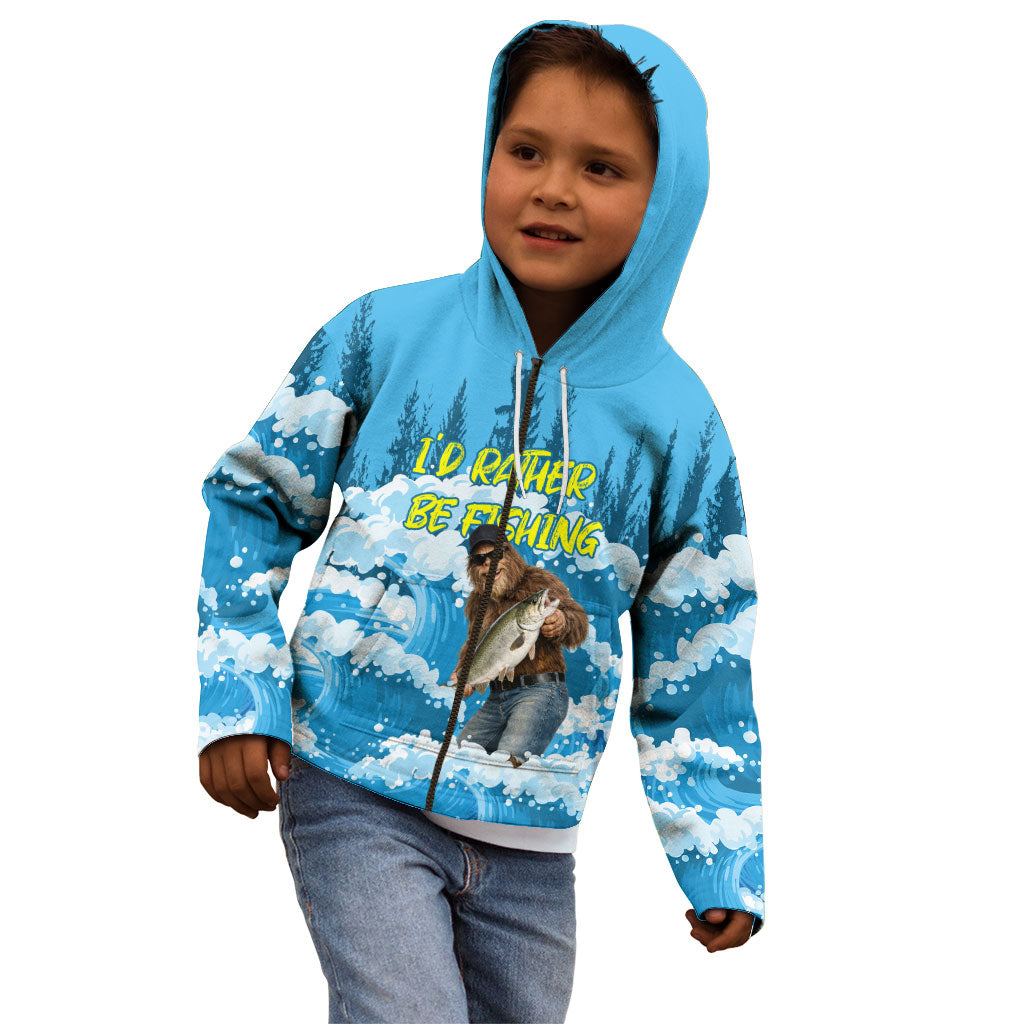 Bigfoot Sasquatch I'd Rather Be Fishing Kid Hoodie Funny Angler Humorous Outdoors Graphic Art