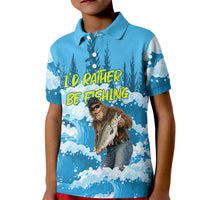 Bigfoot Sasquatch I'd Rather Be Fishing Kid Polo Shirt Funny Angler Humorous Outdoors Graphic Art