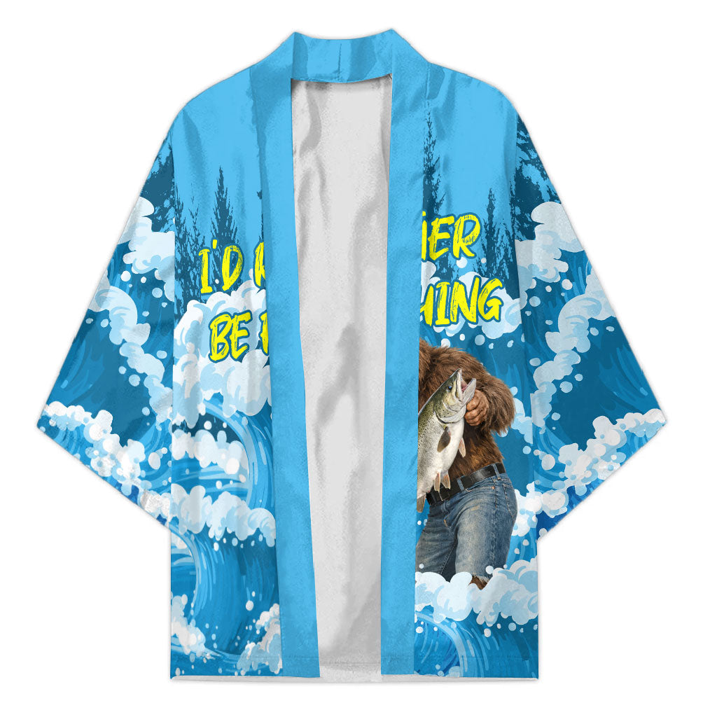 Bigfoot Sasquatch I'd Rather Be Fishing Kimono Funny Angler Humorous Outdoors Graphic Art