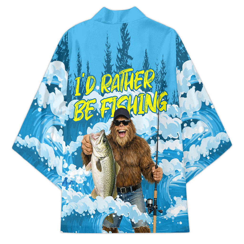 Bigfoot Sasquatch I'd Rather Be Fishing Kimono Funny Angler Humorous Outdoors Graphic Art