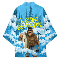 Bigfoot Sasquatch I'd Rather Be Fishing Kimono Funny Angler Humorous Outdoors Graphic Art