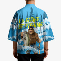 Bigfoot Sasquatch I'd Rather Be Fishing Kimono Funny Angler Humorous Outdoors Graphic Art