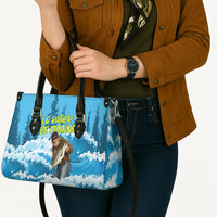 Bigfoot Sasquatch I'd Rather Be Fishing Leather Bag Funny Angler Humorous Outdoors Graphic Art