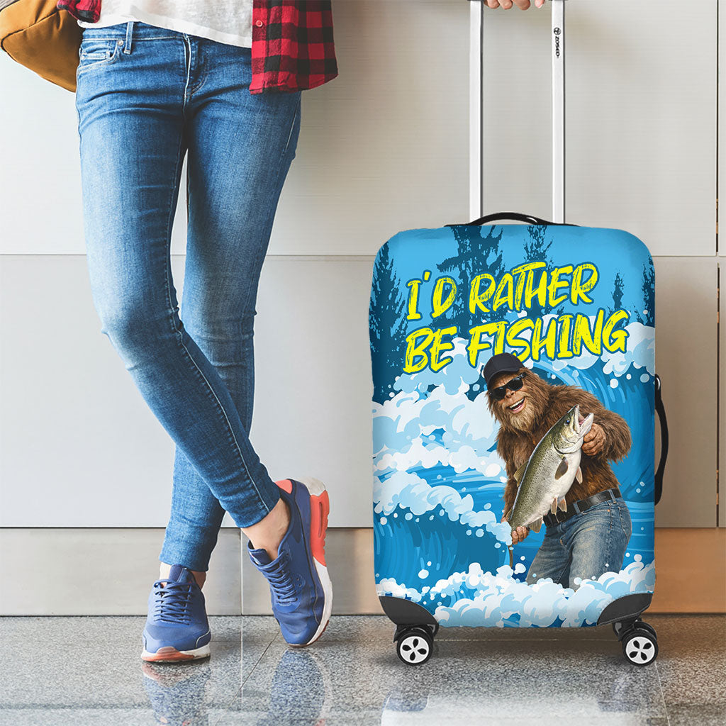 Bigfoot Sasquatch I'd Rather Be Fishing Luggage Cover Funny Angler Humorous Outdoors Graphic Art