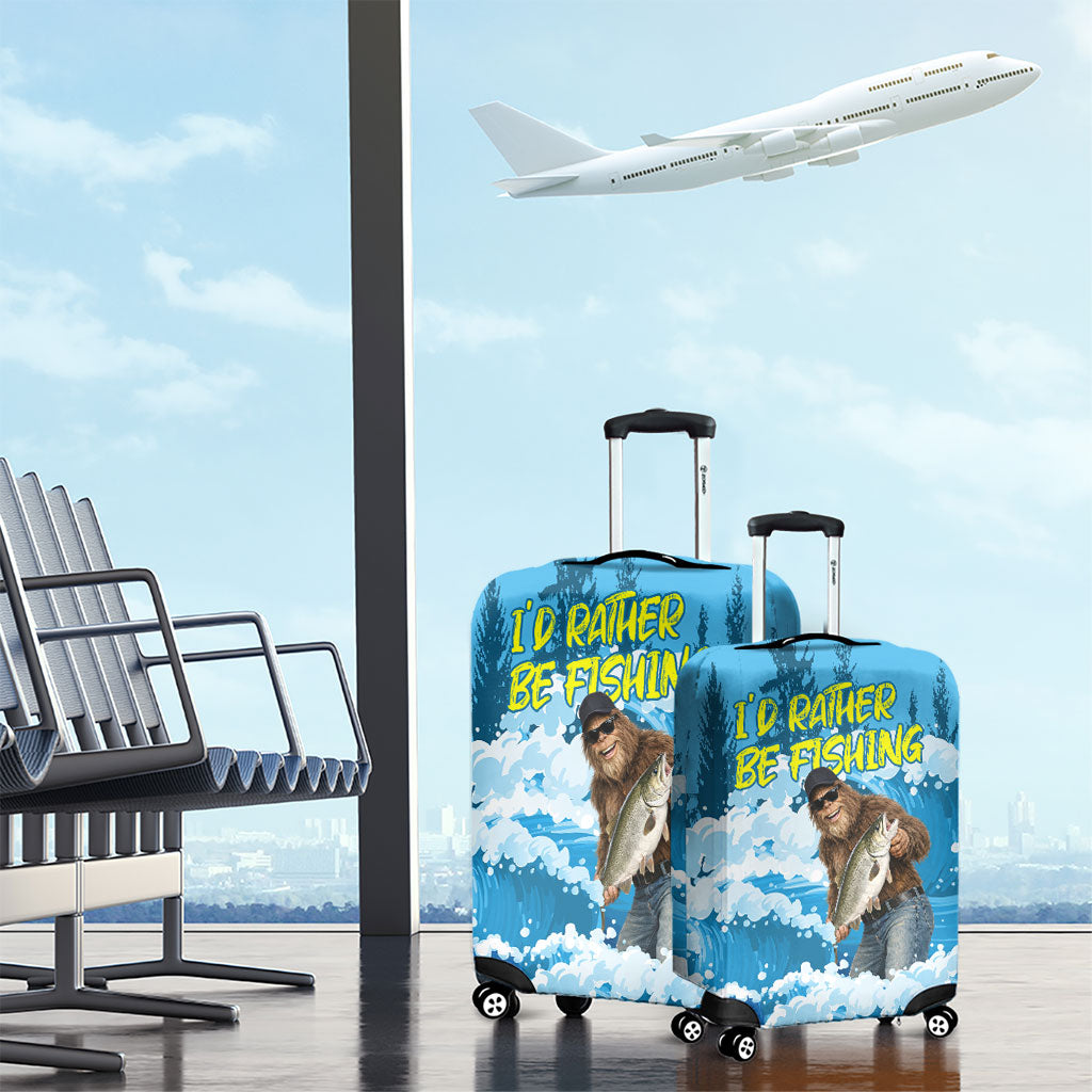 Bigfoot Sasquatch I'd Rather Be Fishing Luggage Cover Funny Angler Humorous Outdoors Graphic Art