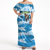 Bigfoot Sasquatch I'd Rather Be Fishing Off Shoulder Maxi Dress Funny Angler Humorous Outdoors Graphic Art