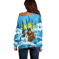 Bigfoot Sasquatch I'd Rather Be Fishing Off Shoulder Sweater Funny Angler Humorous Outdoors Graphic Art