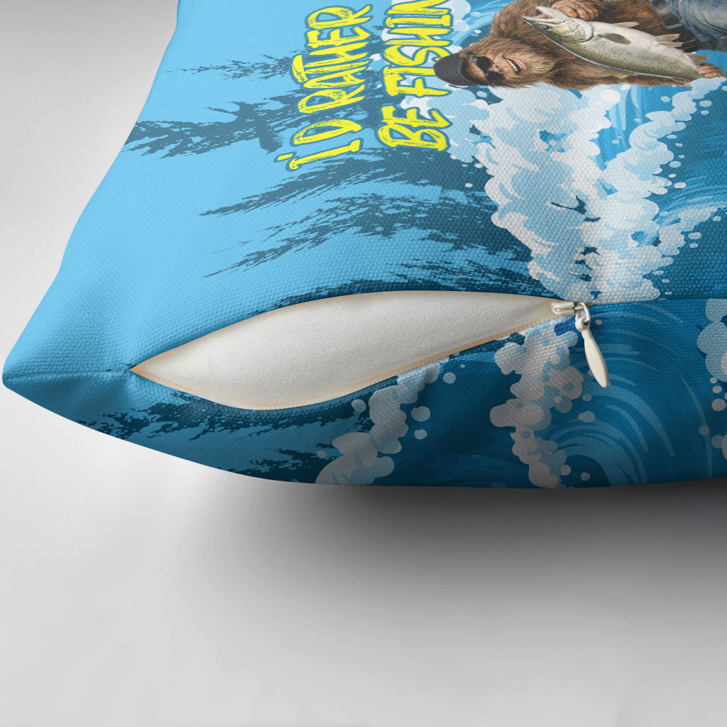 Bigfoot Sasquatch I'd Rather Be Fishing Pillow Cover Funny Angler Humorous Outdoors Graphic Art
