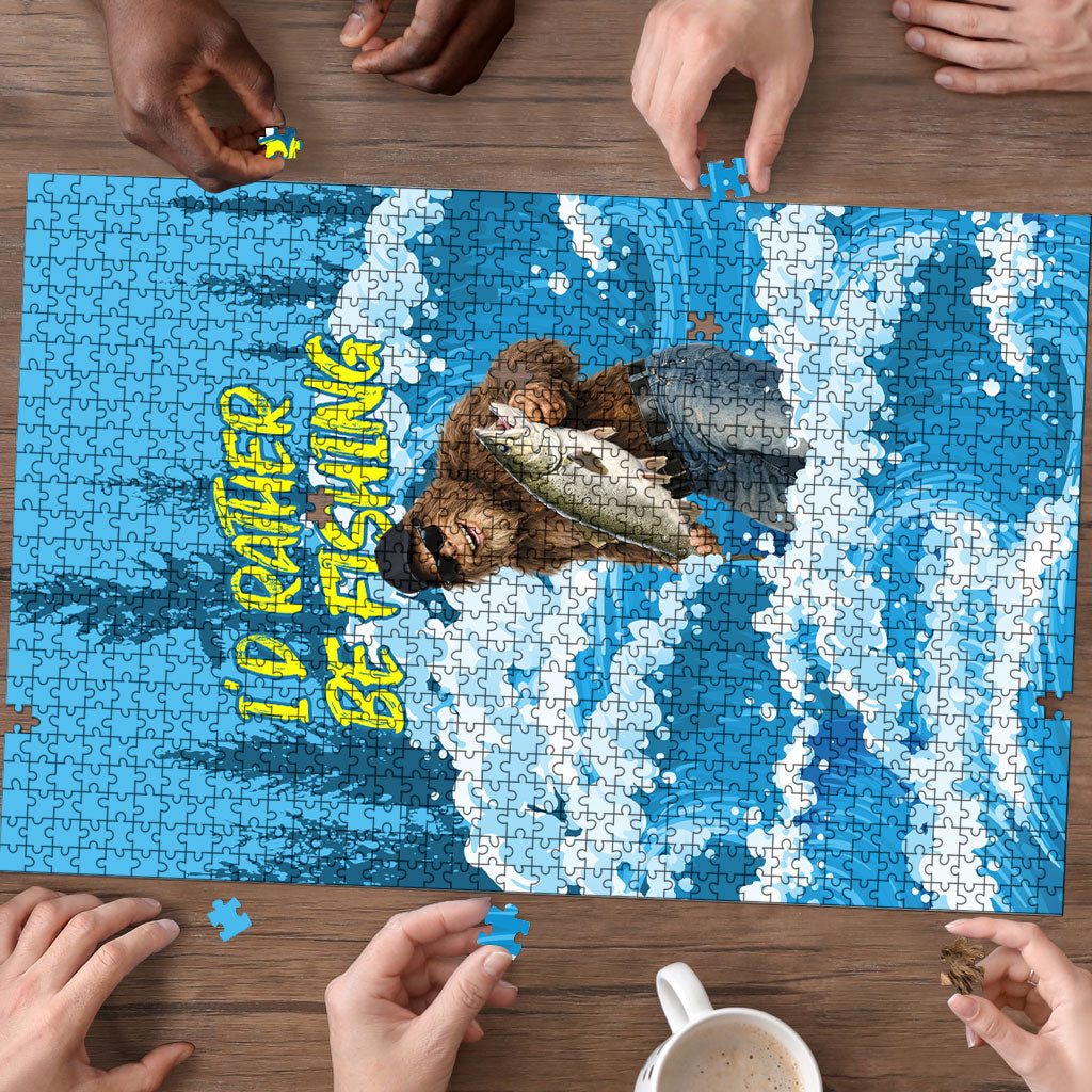 Bigfoot Sasquatch I'd Rather Be Fishing Puzzle Funny Angler Humorous Outdoors Graphic Art