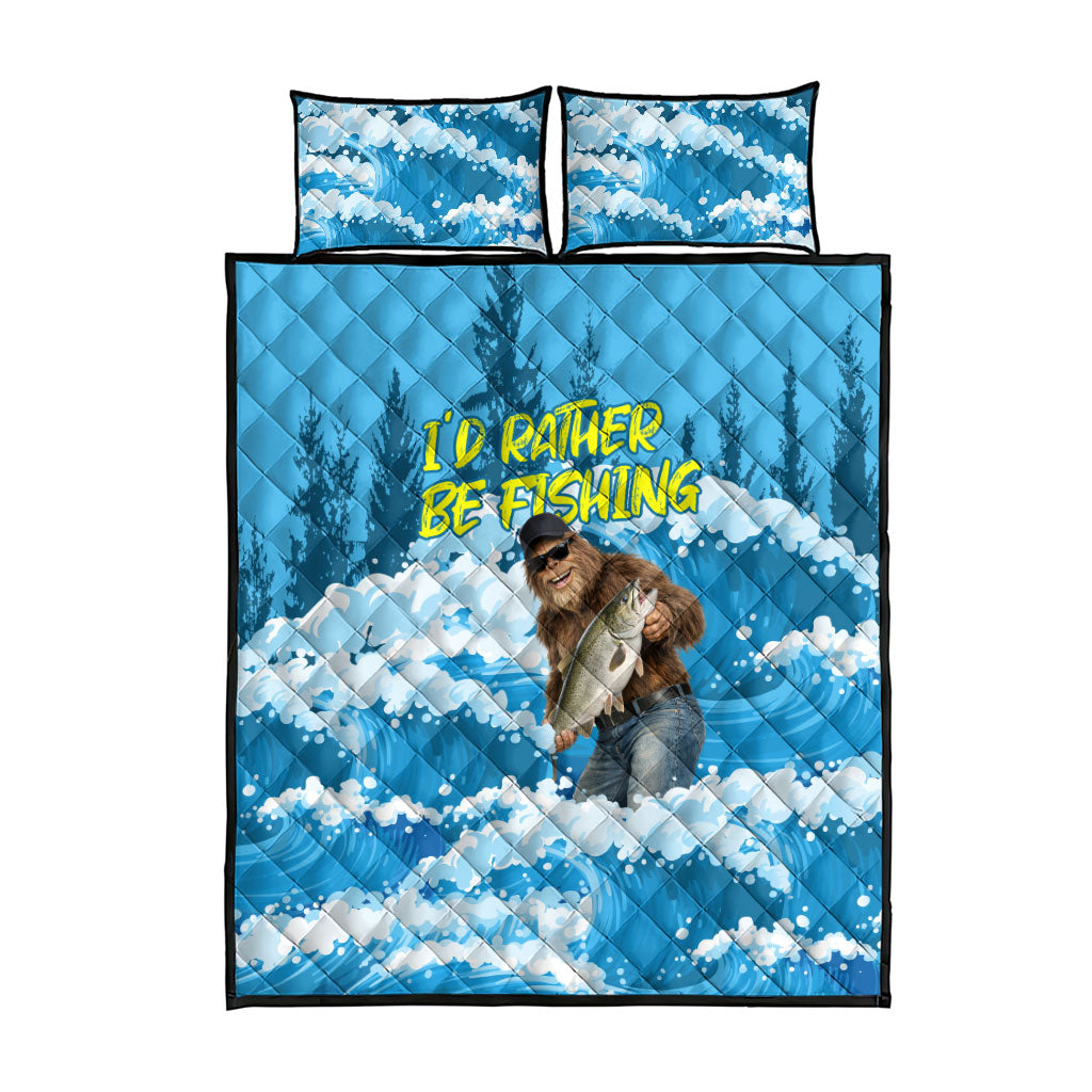 Bigfoot Sasquatch I'd Rather Be Fishing Quilt Bed Set Funny Angler Humorous Outdoors Graphic Art