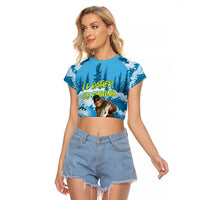 Bigfoot Sasquatch I'd Rather Be Fishing Raglan Cropped T Shirt Funny Angler Humorous Outdoors Graphic Art