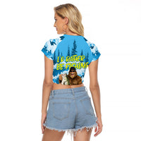 Bigfoot Sasquatch I'd Rather Be Fishing Raglan Cropped T Shirt Funny Angler Humorous Outdoors Graphic Art