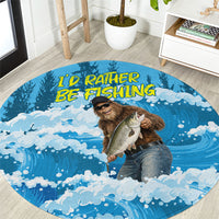 Bigfoot Sasquatch I'd Rather Be Fishing Round Carpet Funny Angler Humorous Outdoors Graphic Art