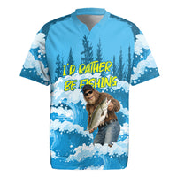 Bigfoot Sasquatch I'd Rather Be Fishing Rugby Jersey Funny Angler Humorous Outdoors Graphic Art