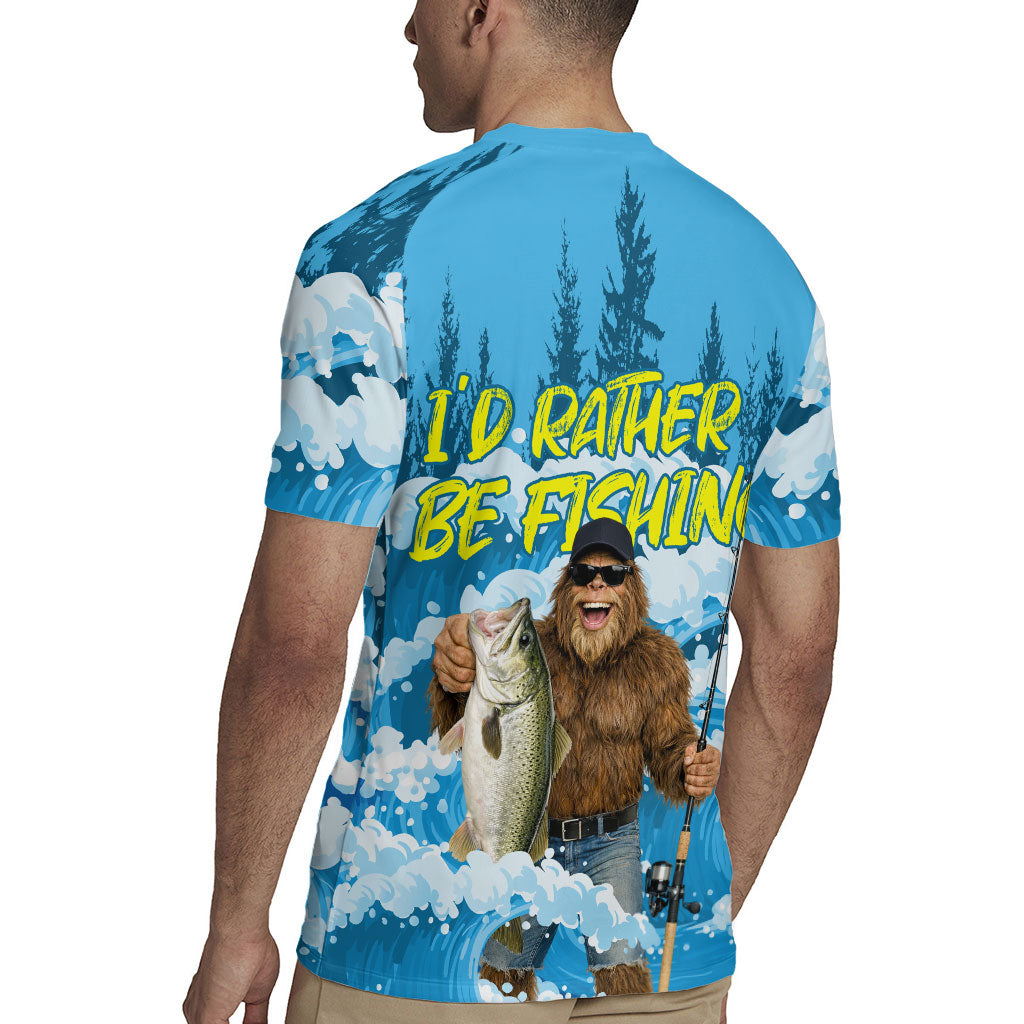 Bigfoot Sasquatch I'd Rather Be Fishing Rugby Jersey Funny Angler Humorous Outdoors Graphic Art