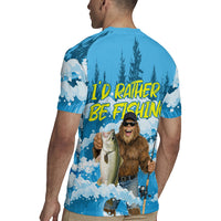 Bigfoot Sasquatch I'd Rather Be Fishing Rugby Jersey Funny Angler Humorous Outdoors Graphic Art