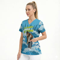 Bigfoot Sasquatch I'd Rather Be Fishing Scrub Top Funny Angler Humorous Outdoors Graphic Art