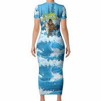 Bigfoot Sasquatch I'd Rather Be Fishing Short Sleeve Bodycon Dress Funny Angler Humorous Outdoors Graphic Art