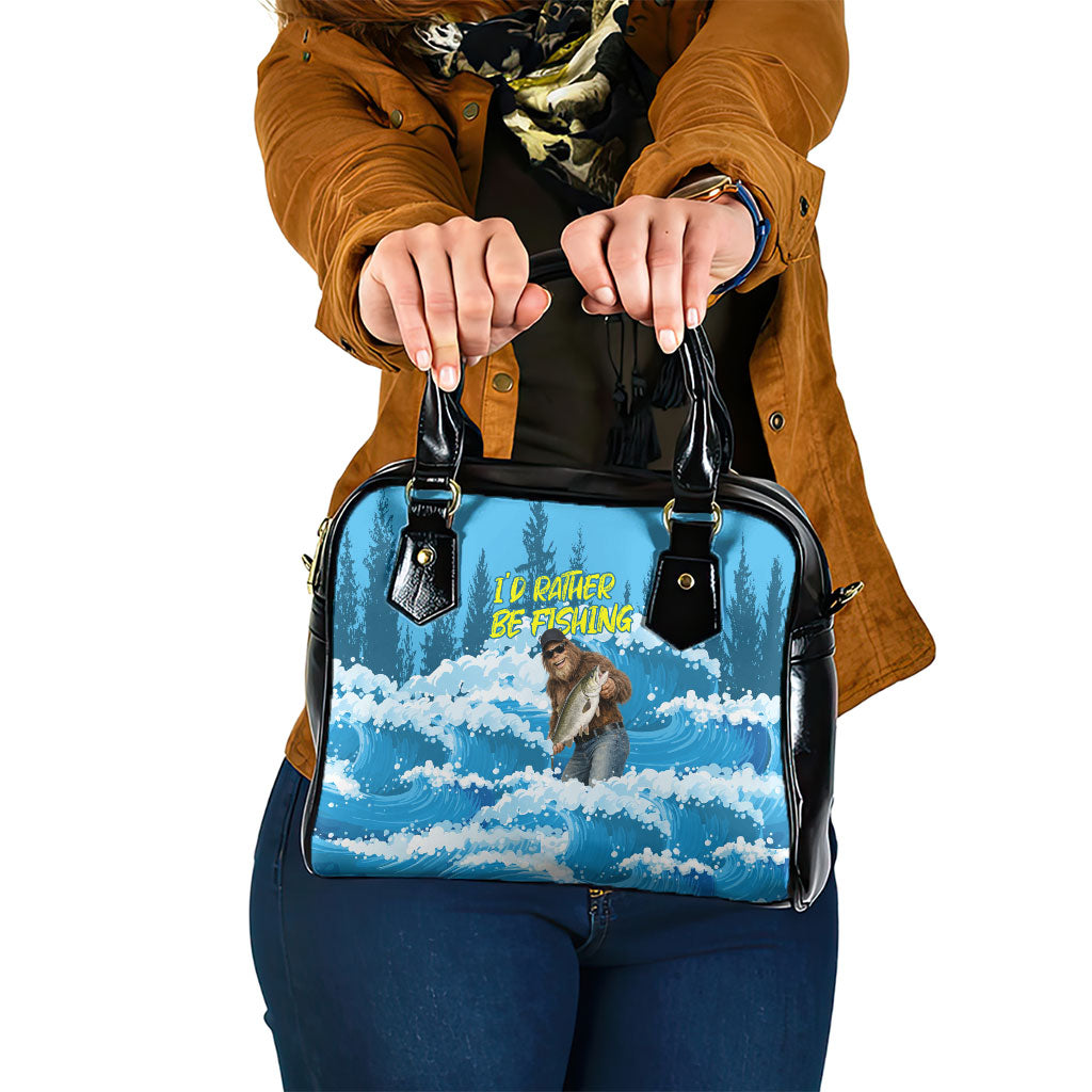 Bigfoot Sasquatch I'd Rather Be Fishing Shoulder Handbag Funny Angler Humorous Outdoors Graphic Art