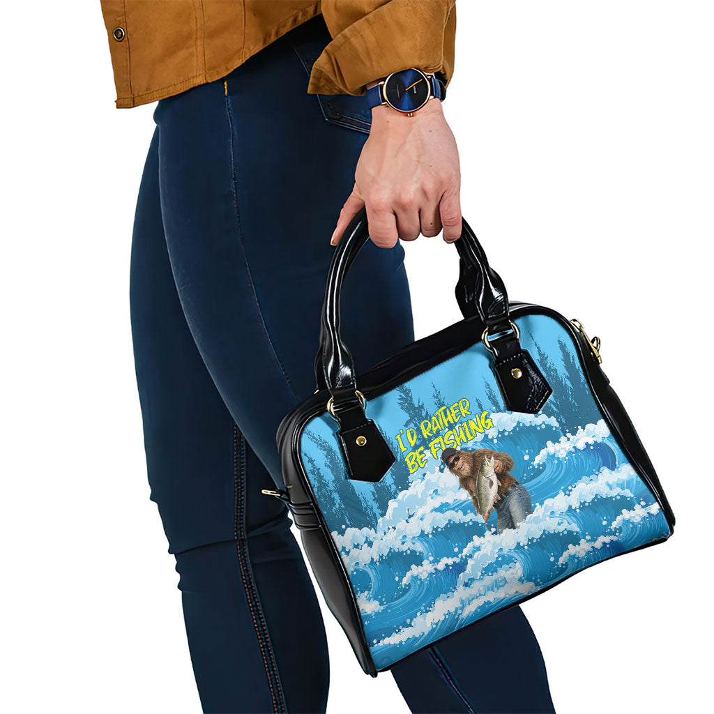 Bigfoot Sasquatch I'd Rather Be Fishing Shoulder Handbag Funny Angler Humorous Outdoors Graphic Art