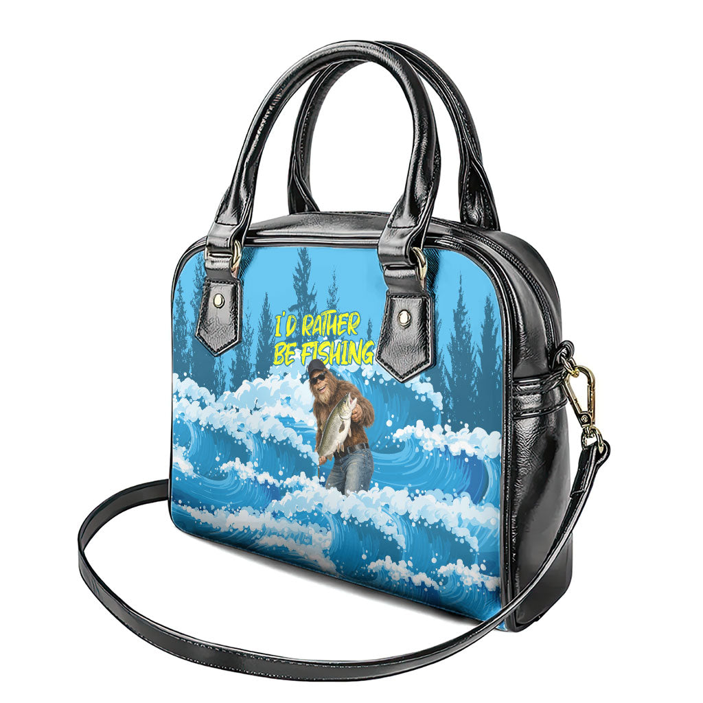 Bigfoot Sasquatch I'd Rather Be Fishing Shoulder Handbag Funny Angler Humorous Outdoors Graphic Art