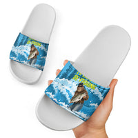 Bigfoot Sasquatch I'd Rather Be Fishing Slide Sandals Funny Angler Humorous Outdoors Graphic Art