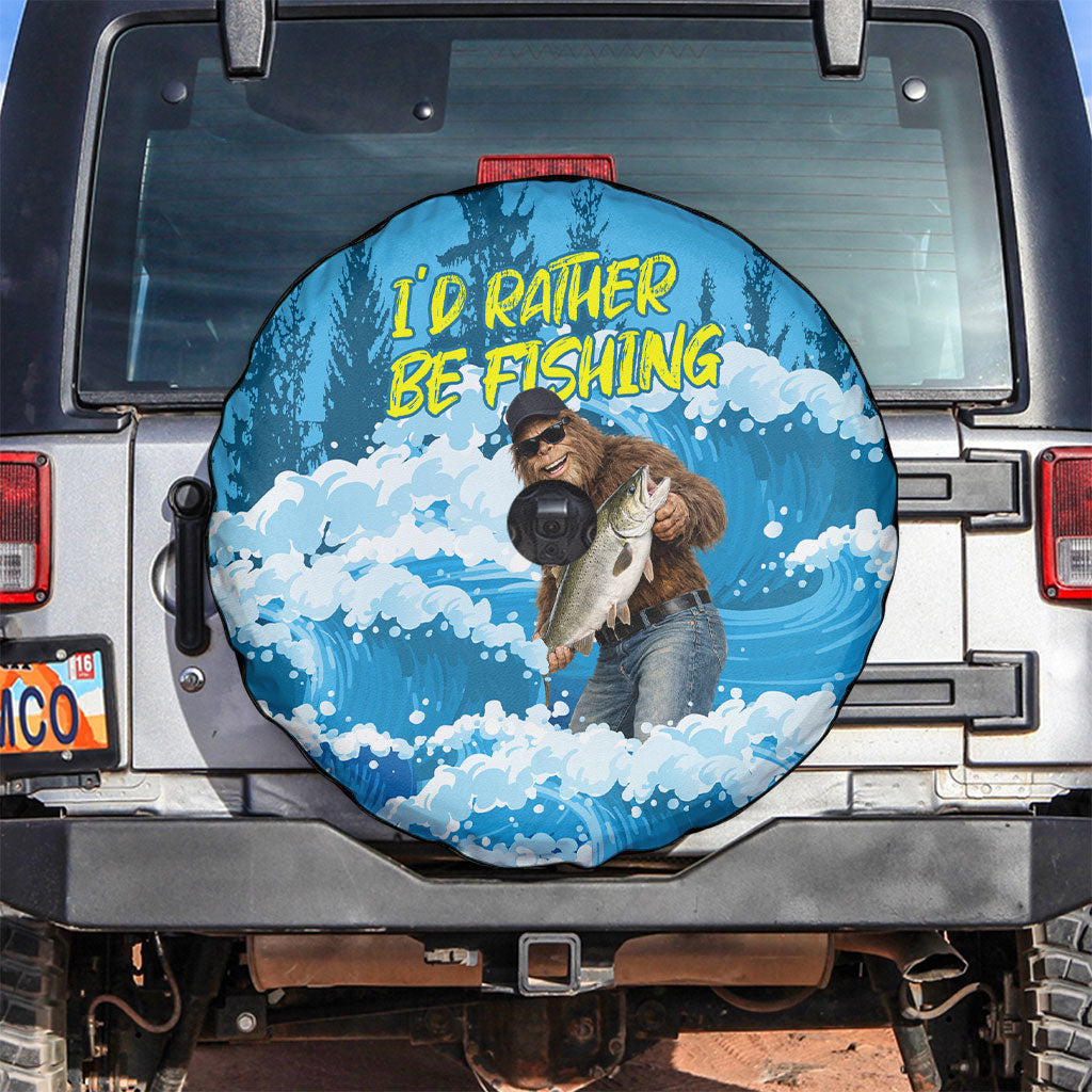 Bigfoot Sasquatch I'd Rather Be Fishing Spare Tire Cover Funny Angler Humorous Outdoors Graphic Art