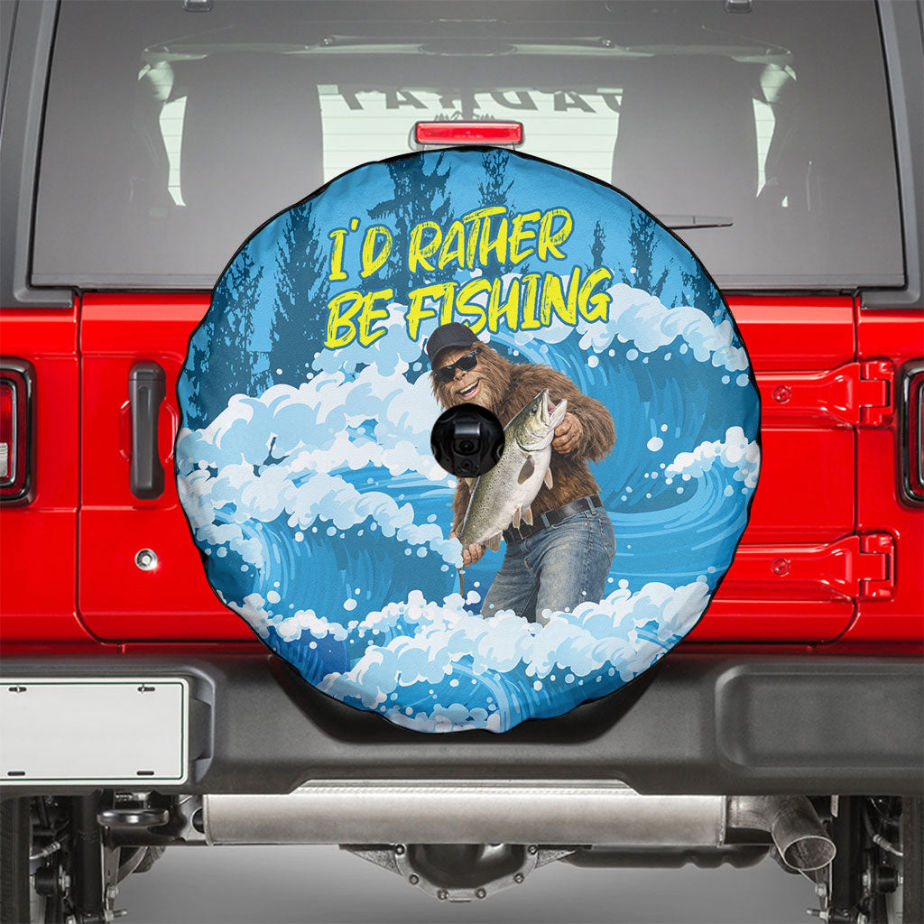 Bigfoot Sasquatch I'd Rather Be Fishing Spare Tire Cover Funny Angler Humorous Outdoors Graphic Art