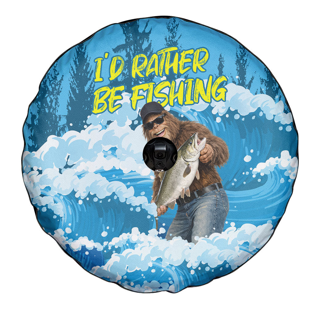 Bigfoot Sasquatch I'd Rather Be Fishing Spare Tire Cover Funny Angler Humorous Outdoors Graphic Art