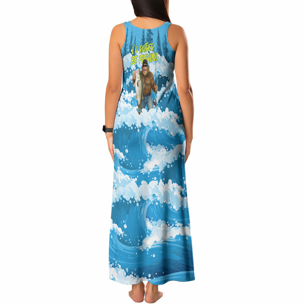 Bigfoot Sasquatch I'd Rather Be Fishing Tank Maxi Dress Funny Angler Humorous Outdoors Graphic Art