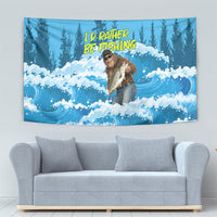 Bigfoot Sasquatch I'd Rather Be Fishing Tapestry Funny Angler Humorous Outdoors Graphic Art