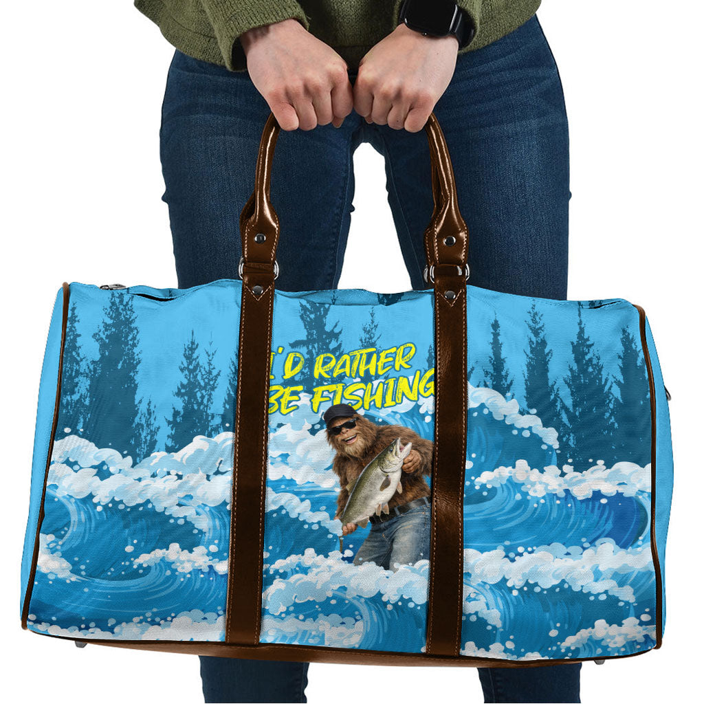 Bigfoot Sasquatch I'd Rather Be Fishing Travel Bag Funny Angler Humorous Outdoors Graphic Art