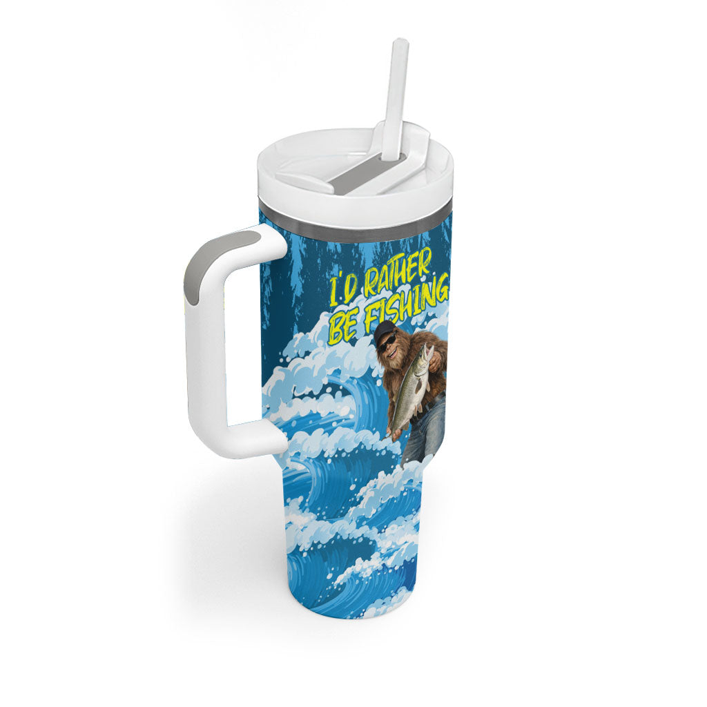 Bigfoot Sasquatch I'd Rather Be Fishing Tumbler With Handle Funny Angler Humorous Outdoors Graphic Art