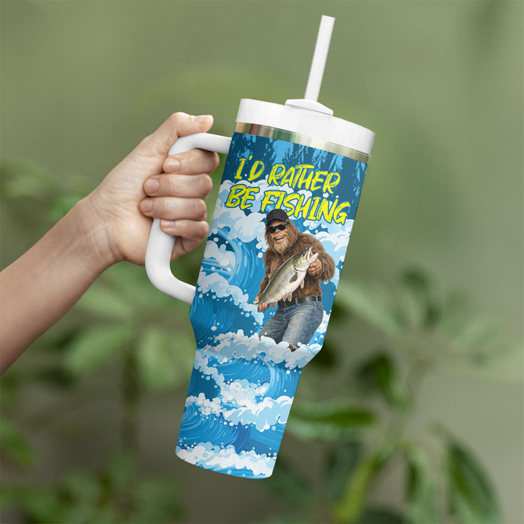 Bigfoot Sasquatch I'd Rather Be Fishing Tumbler With Handle Funny Angler Humorous Outdoors Graphic Art