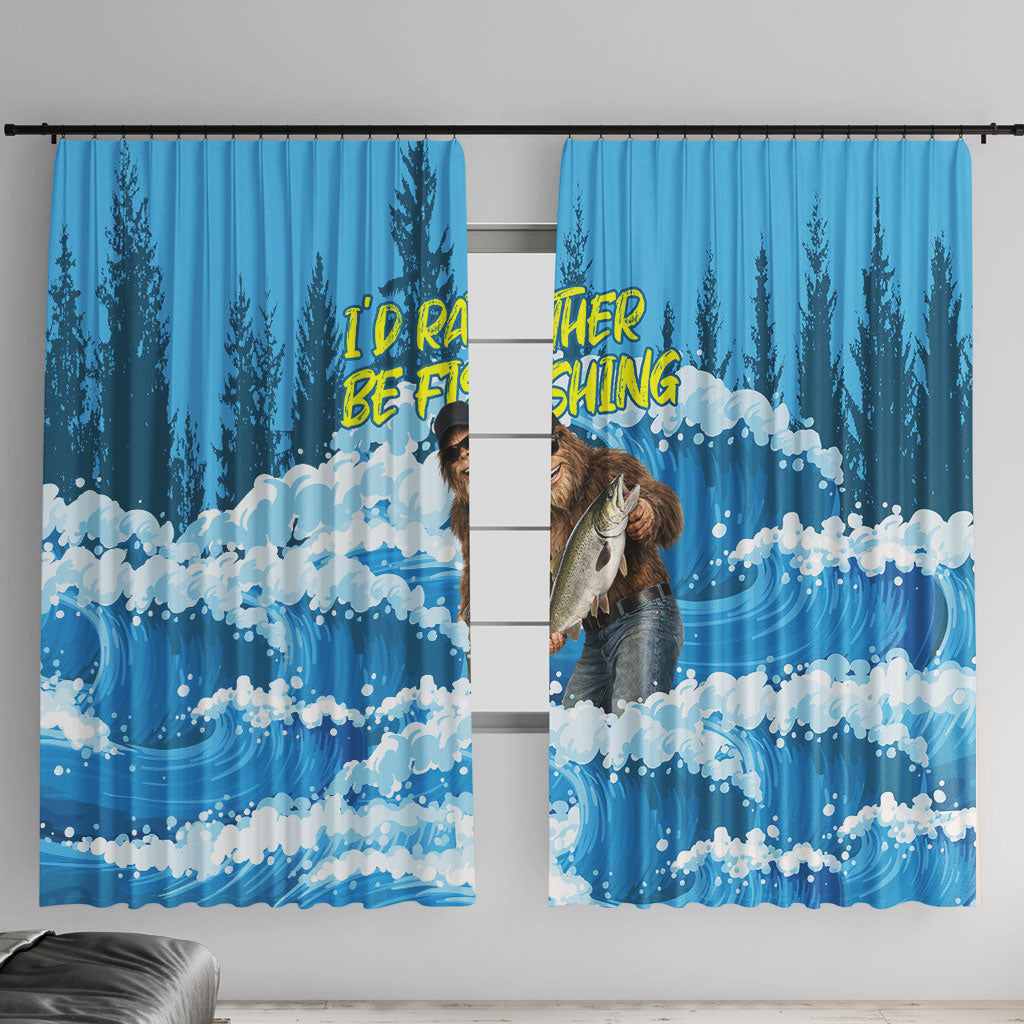 Bigfoot Sasquatch I'd Rather Be Fishing Window Curtain Funny Angler Humorous Outdoors Graphic Art