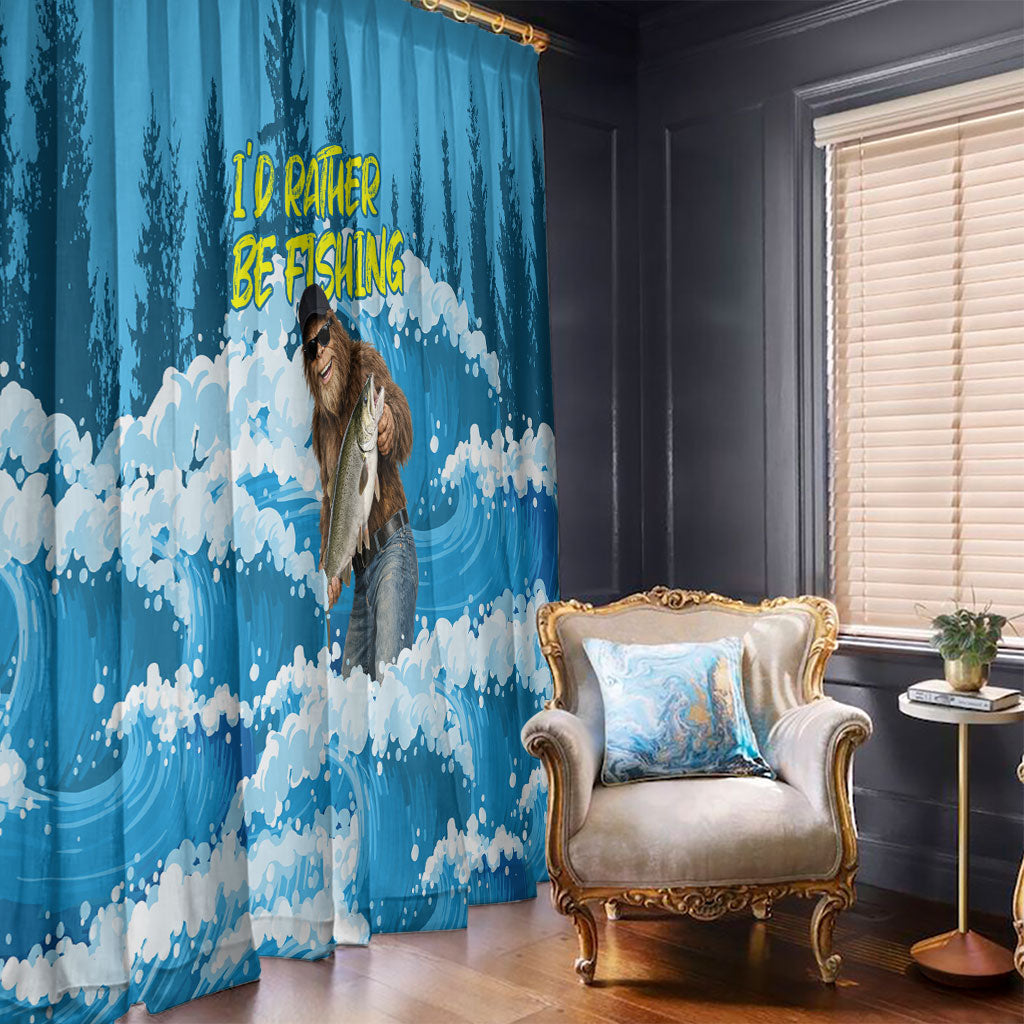 Bigfoot Sasquatch I'd Rather Be Fishing Window Curtain Funny Angler Humorous Outdoors Graphic Art
