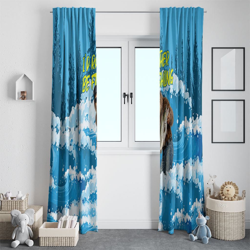 Bigfoot Sasquatch I'd Rather Be Fishing Window Curtain Funny Angler Humorous Outdoors Graphic Art