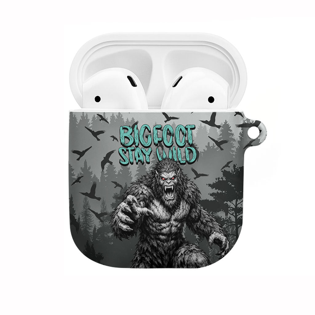 Bigfoot Stay Wild I Hate People AirPods Case Angry Sasquatch Distressed Forest Dark Fantasy