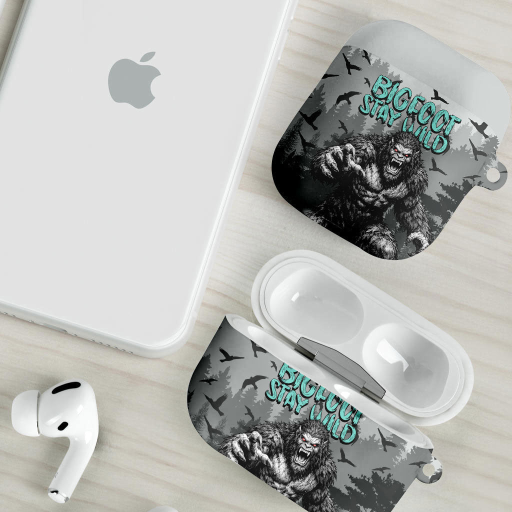 Bigfoot Stay Wild I Hate People AirPods Case Angry Sasquatch Distressed Forest Dark Fantasy