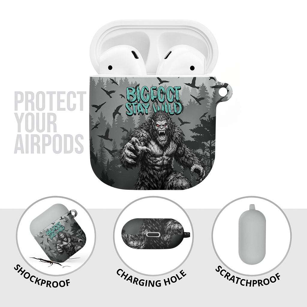 Bigfoot Stay Wild I Hate People AirPods Case Angry Sasquatch Distressed Forest Dark Fantasy