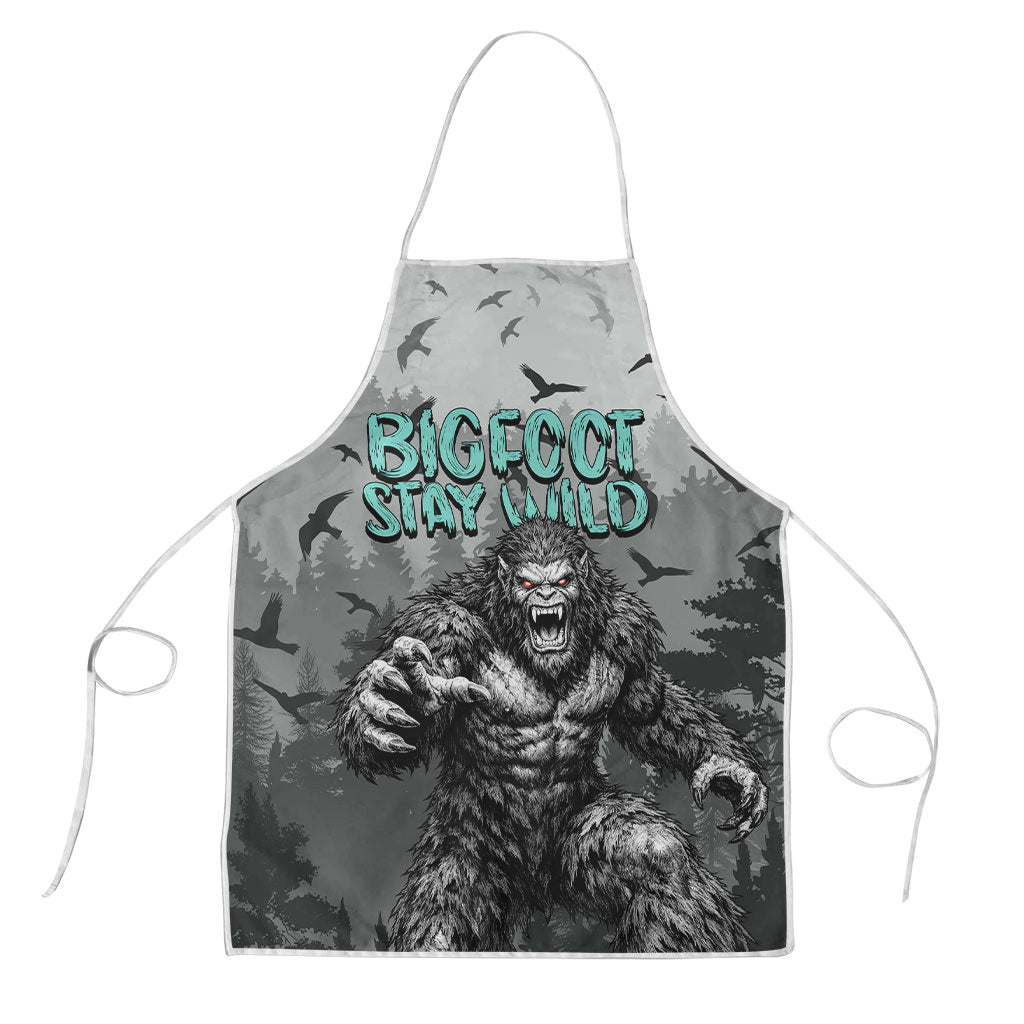Bigfoot Stay Wild I Hate People Apron Angry Sasquatch Distressed Forest Dark Fantasy