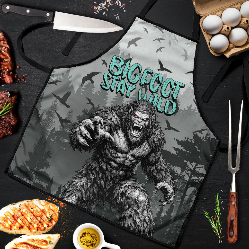 Bigfoot Stay Wild I Hate People Apron Angry Sasquatch Distressed Forest Dark Fantasy