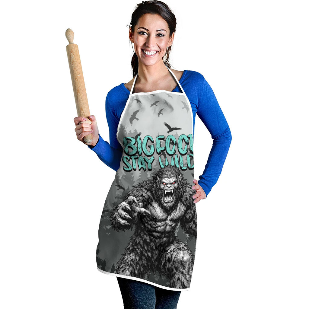 Bigfoot Stay Wild I Hate People Apron Angry Sasquatch Distressed Forest Dark Fantasy