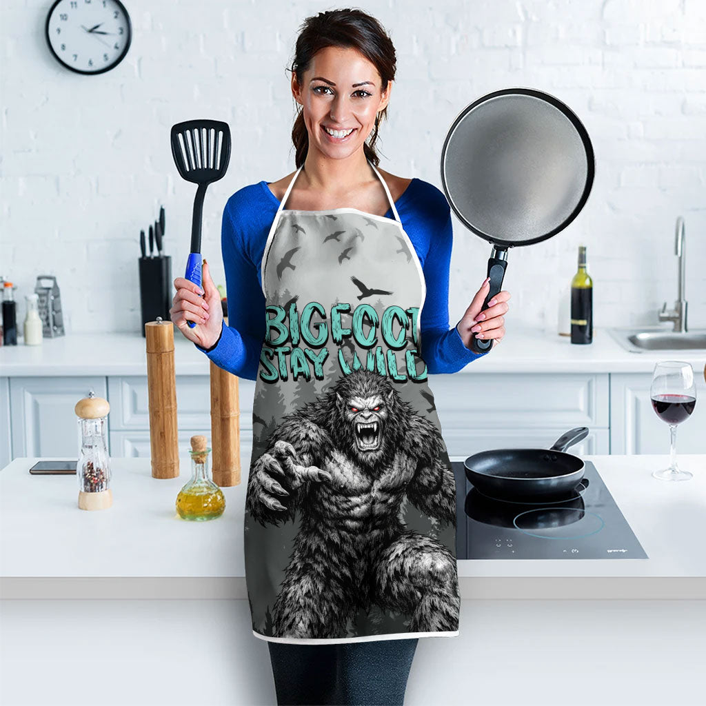 Bigfoot Stay Wild I Hate People Apron Angry Sasquatch Distressed Forest Dark Fantasy